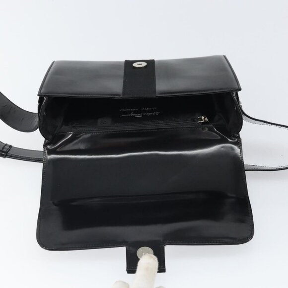 Authentic Salvatore Ferragamo Shoulder Bag Patent leather Black Silver - Picture 7 of 16
